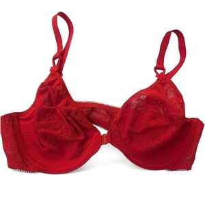 Vintage Marilyn Monroe Red Lace Bra Front Close Festival Satin Bow Straps 34C